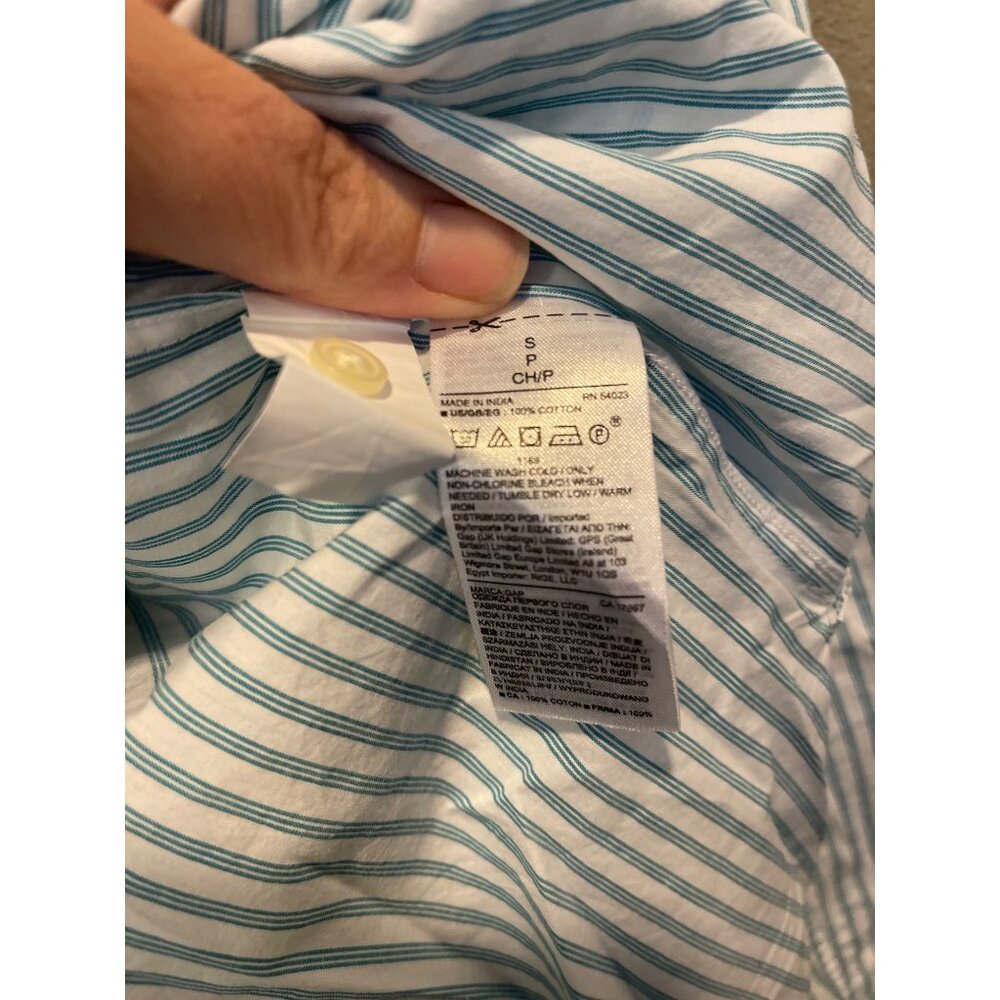 Gap Womens Cotton Blouse Striped Teal White Bib Long Sleeve Size Small - Picture 6 of 7